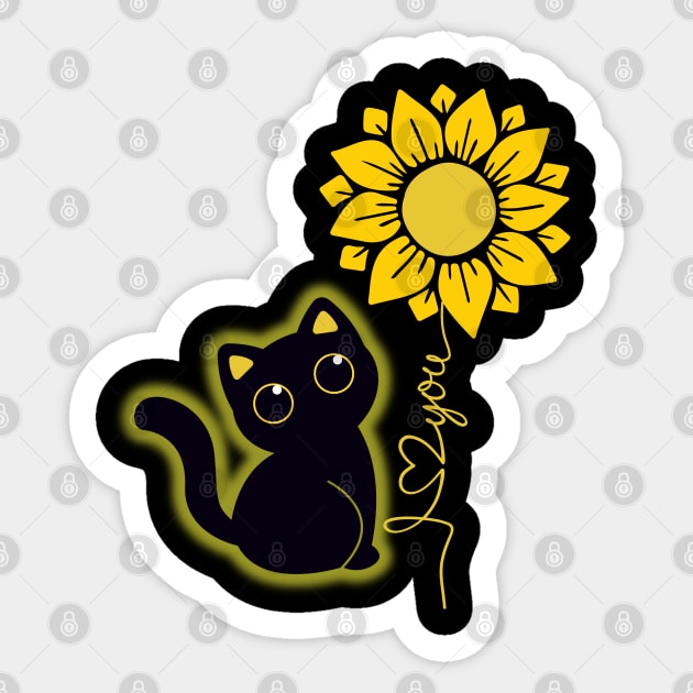 Black Cat & Sunflower Sticker by Champanie's Store